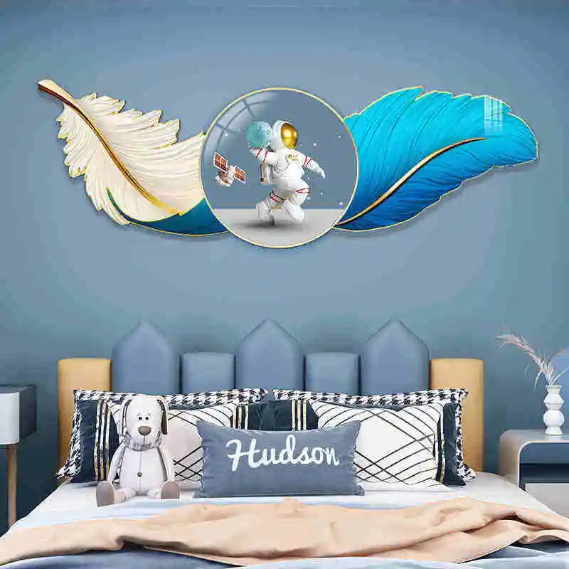 Boys and Girls Princess Room Bed Wall Decoration Cartoon Astronaut LED Wall Light Children's Room Decoration