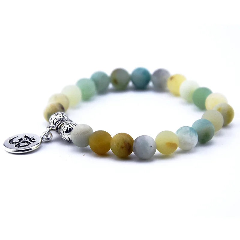 Fashion Handmade 8mm  Bracelet Amazonite Stone Beaded Bracelet Chain Buddha Pendant Handmade  Jewellery for Women and Girl