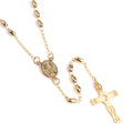 LineAve Women Gold Plated Stainless Steel Catholic Rosary Oval Beads Cross Necklace