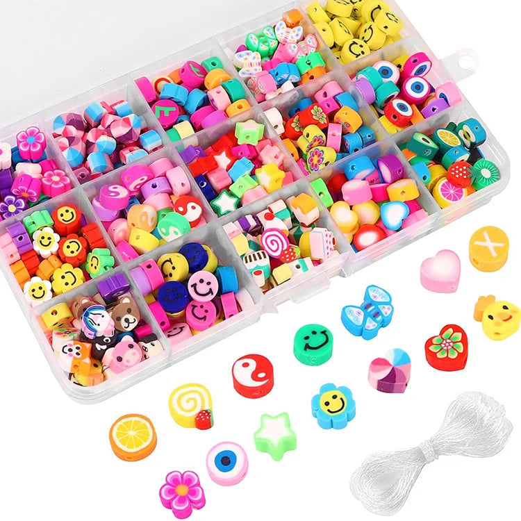 300pcs Heishi Beads 15 Shapes Polymer Clay Beads Set for Jewelry Making Bracelet Diy Fimo Clay Beads Bracelet Making Kit