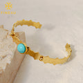 Vintage Dainty Luxury Jewelry Stainless Steel Gold Plated Turquoise Cuff Bracelet Natural Stone Bangles
