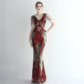 19263# Whole Piece Positioning Floral Cut Ten Craft Beaded Long Short Sleeve Sequin Fishtail Dress