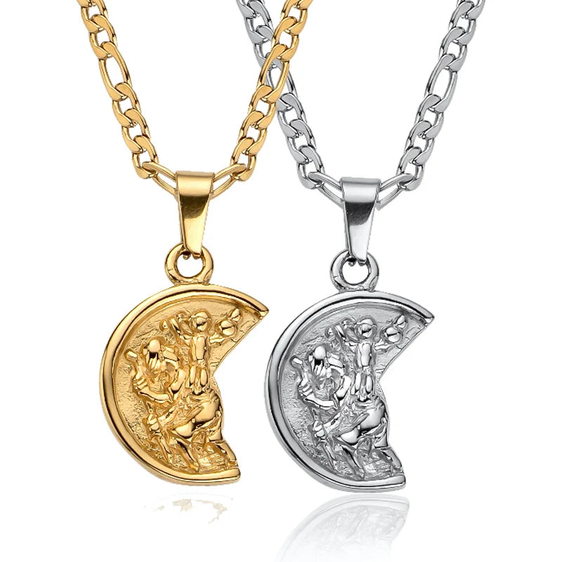 20mm St. Christopher Necklace 316L Stainless Steel Gold Saint Christopher Protect Us Portrait Medal Pendant Necklace Men Women