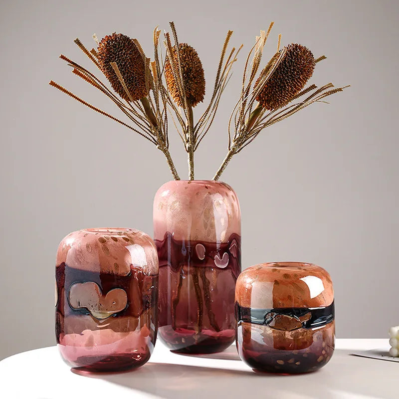 Gradient Color Handmade Tall Glass Vase Home Hydroponic Flower Arrangement Decoration Living Room Modern Simple Dried Flower