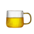 Custom Design Flower Tea Glass Cup Mug Coffee Glass Colored Handle Mug Vertical Striped Borosilicate Glass Mug