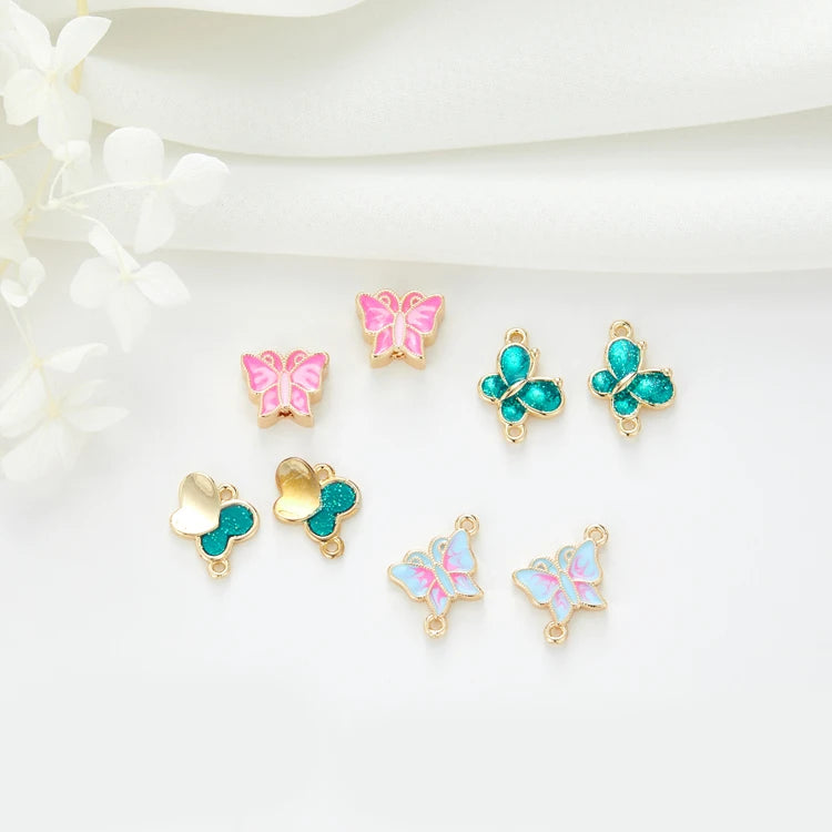 Dainty Necklace Bracelet Making Accessories Wholesale Gold Tone Enamel Cloating Butterfly Connector Charms for Jewellery Making