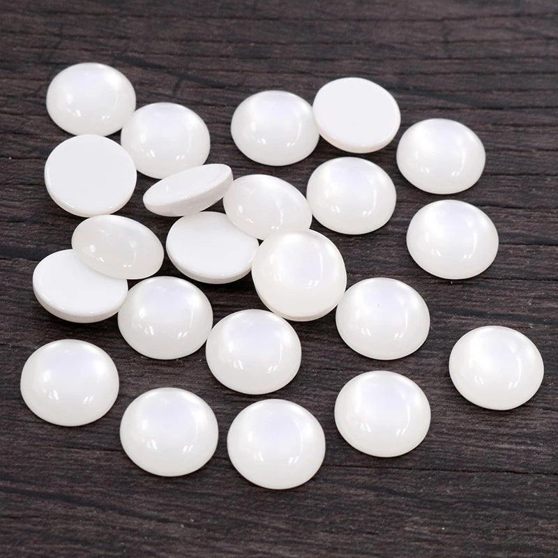 40pcs  8mm 10mm White Color Flat Back Resin Cabochons Cameo DIY Jewelry Making Findings Supplies Dome