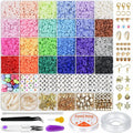 Clay Beads for Bracelet Making 6mm Spacer Flat Round Polymer Clay Beads With Pendant Charms Kit for Jewelry Making Kit Necklace
