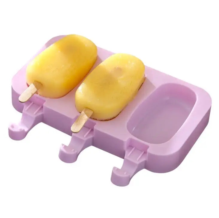 HY 3 Cavities Oval Silicone Ice Pop Molds for Kids