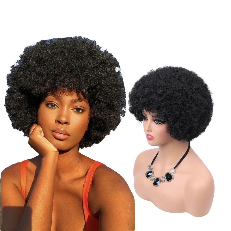 Short Afro Curly Brown Synthetic Wigs for Women Dark Brown Natural Daily Use Wig Heat Synthetic Fiber Lace Headband