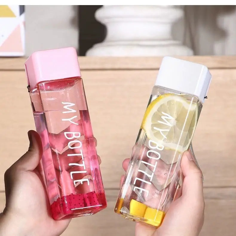 Wholesale Customized Transparent Bottle Juice Leak-proof Travel Water Bottle New Square Frosted Plastic Water Bottle With Lope