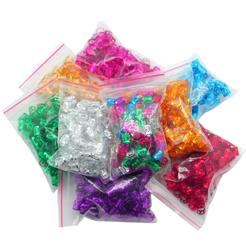 Stock 100pcs Multicolor Aluminum Gold Hair Cuff Dreadlocks Braiding Hair Cuffs Braids Rings Clips Accessories