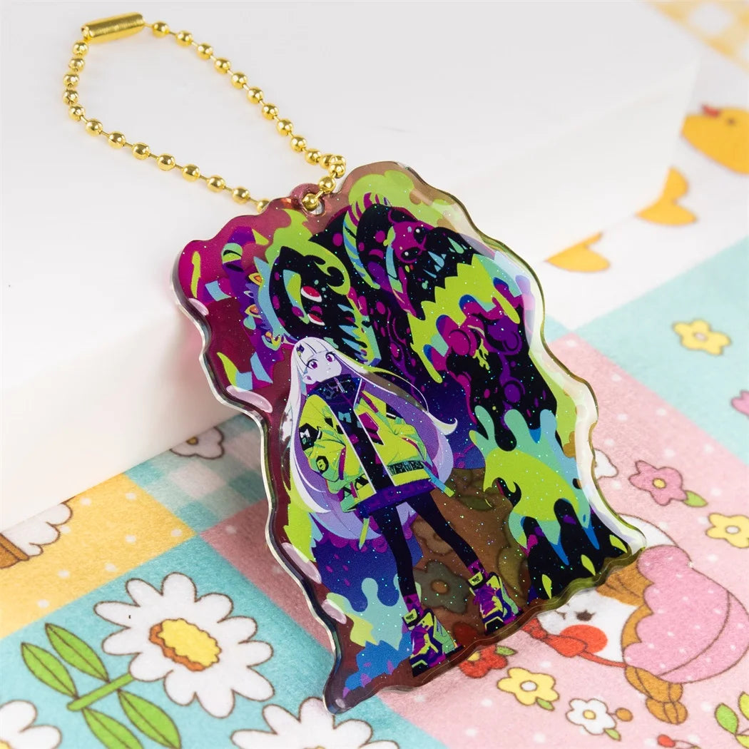 Double Sided Bright Epoxy Resin Glitter Non-transparent Anime Acrylic Charm Keychain