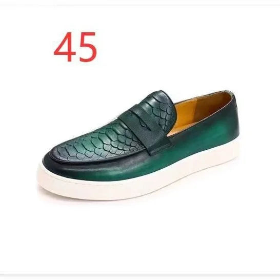 New Fashion Genuine Cowhide Leather Men's Casual Shoes Round-toe Trendy Slip-on Closure Walking Loafers Male Flat Shoes