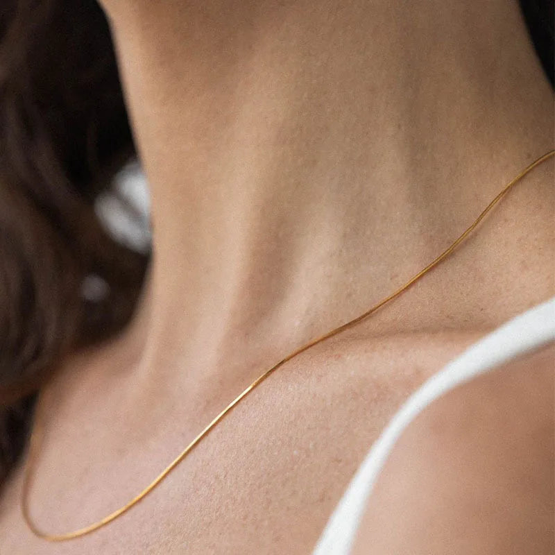 Joolim Wholesale 18k PVD Gold Plated Dainty Thin Skinny Snake Chain Necklace Stainless Steel Fashion Jewelry 1MM 45CM