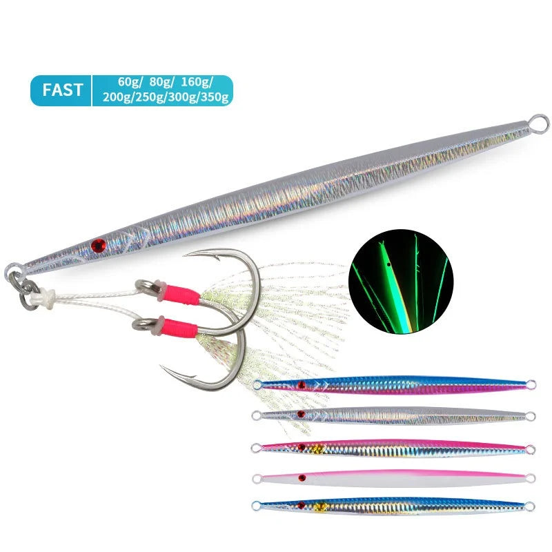 60g 80g 200g 400g Saltwater Lures Peche Fishing Metal Jigging Head with Spinner Blade Fast Slow Fall Pitch Jig Fishing Lure Bait