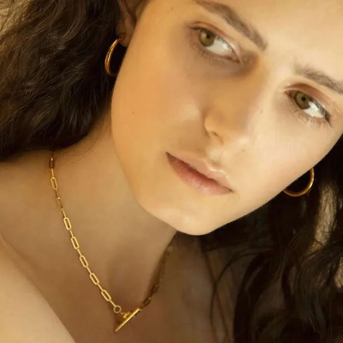 Europe Women Fashion Stainless Steel OT Clasp Link Chain Choker Bracelet and Necklace Set