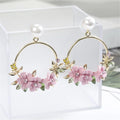 2021 Korean Version Pink Flower Earrings Sweet Soft Clay Pearl Earrings for Women