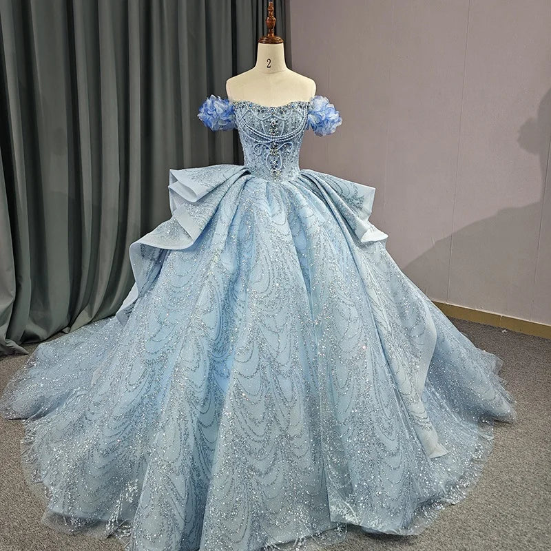 Jancember 6596 Fairy Blue Princess Beaded Evening Ball Gown Dresses for Sweet 16 Girls