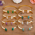 Double Gold Bangle Trendy Jewelry Faceted Natural Stone Bead Open Cuff Bracelets Romantic Luxury Style Birthday Gift
