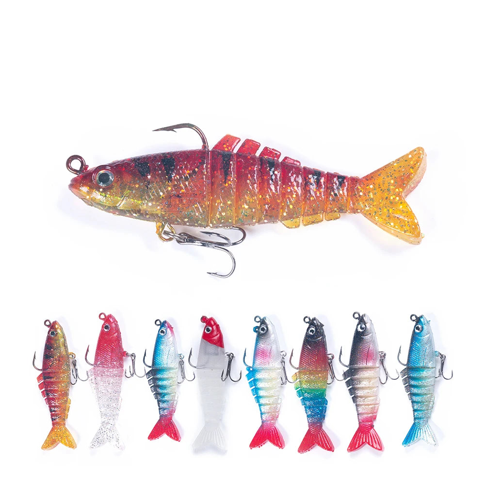 Hot Selling 9cm 15g 8 Segment Soft Vibe Fishing Tackle T Tail Soft Lure Bait Made of Plastic and Metal for River Lake Fishing