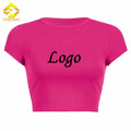Custom Summer Female Outfits Round Neck Crop Top Plain Cotton Woman Graphic t Shirts Tees
