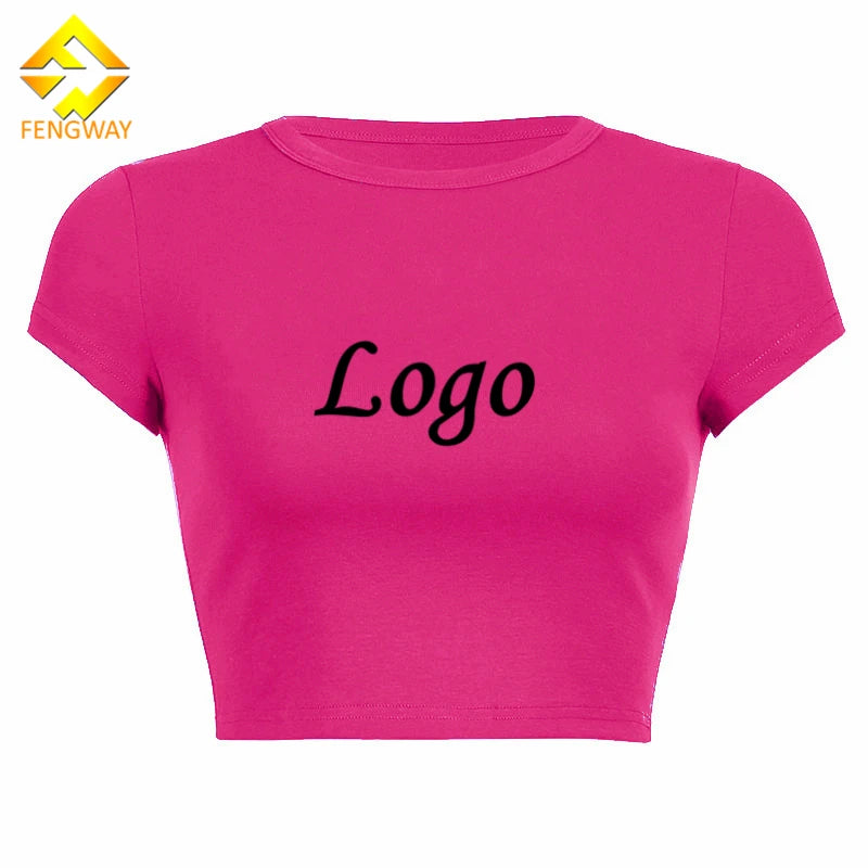 Custom Summer Female Outfits Round Neck Crop Top Plain Cotton Woman Graphic t Shirts Tees
