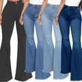 Hot Selling New Casual Stretch Patchwork Tassel High Waist Bell Bottom Denim Flare 10 Color Women Jeans