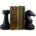 Hot Sale Black Chess Themed Resin Bookends Set Matte Finish Heavy Duty Bookshelf Organizer for Home OfficeLuxury Gothic Decor