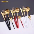 Custom High End Luxury Royal Pointed Tail 304 Stainless Steel Matte Gold Cutlery Set