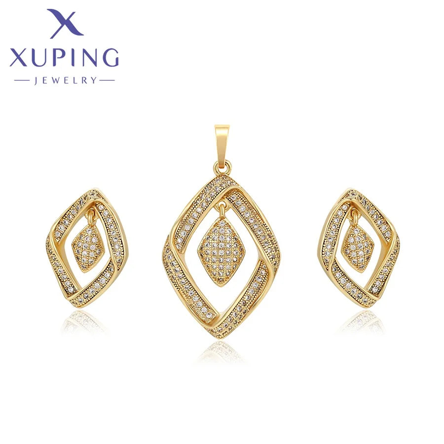 X000972973 Xuping Jewelry Fashion Wedding Bride 14k Gold Plated Rhomboid Jewelry Set for Women