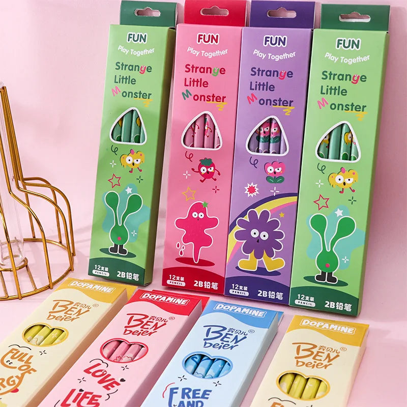 School Kids Eco 2B Lead Wooden Cartoon Cute 12pcs Children Pencil Stationery Set MegaBDM