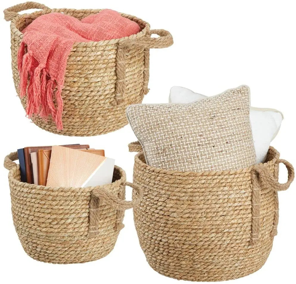 Seagrass Basket Straw Sustainable Stocked Storage Baskets Multifunction Round Woven Rattan Straw Rope Basket