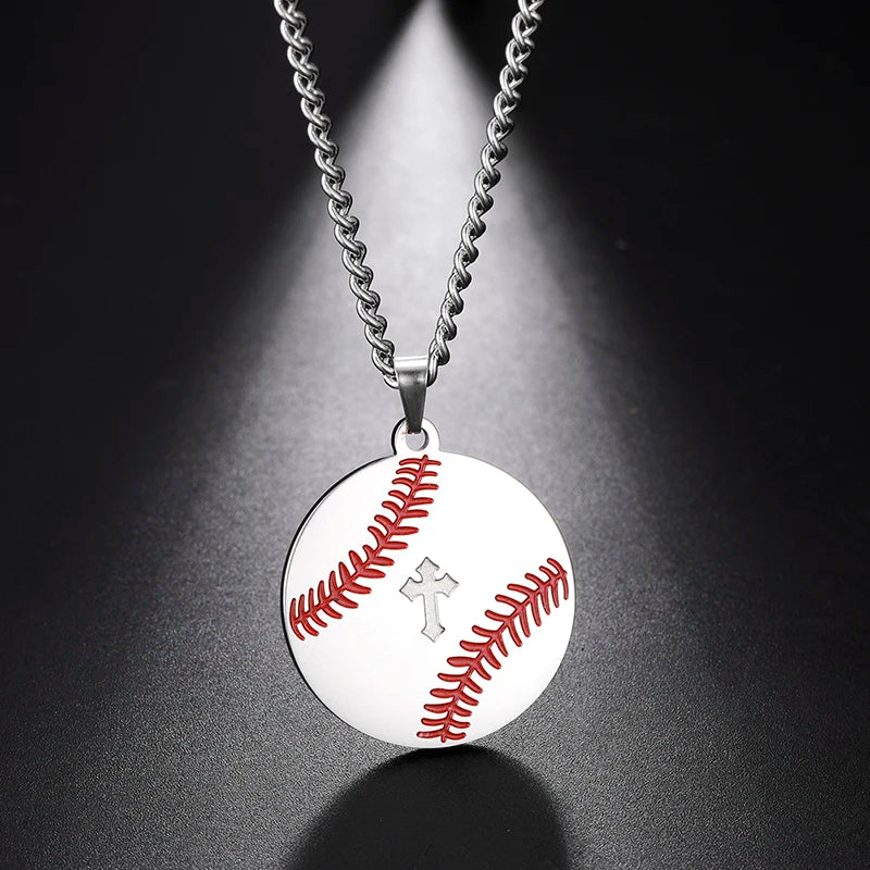 Hot Sale  Sports Baseball Numbers Pendant Stainless Necklace Mens Crossed Baseball Stainless Steel Baseball Sports Necklace