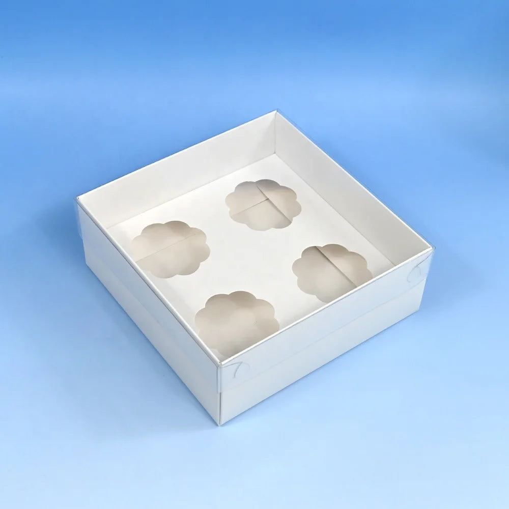 XJH 4 Holes Cupcake Boxes With Clear Lid Muffin Cup Cake Box for Birthday Party