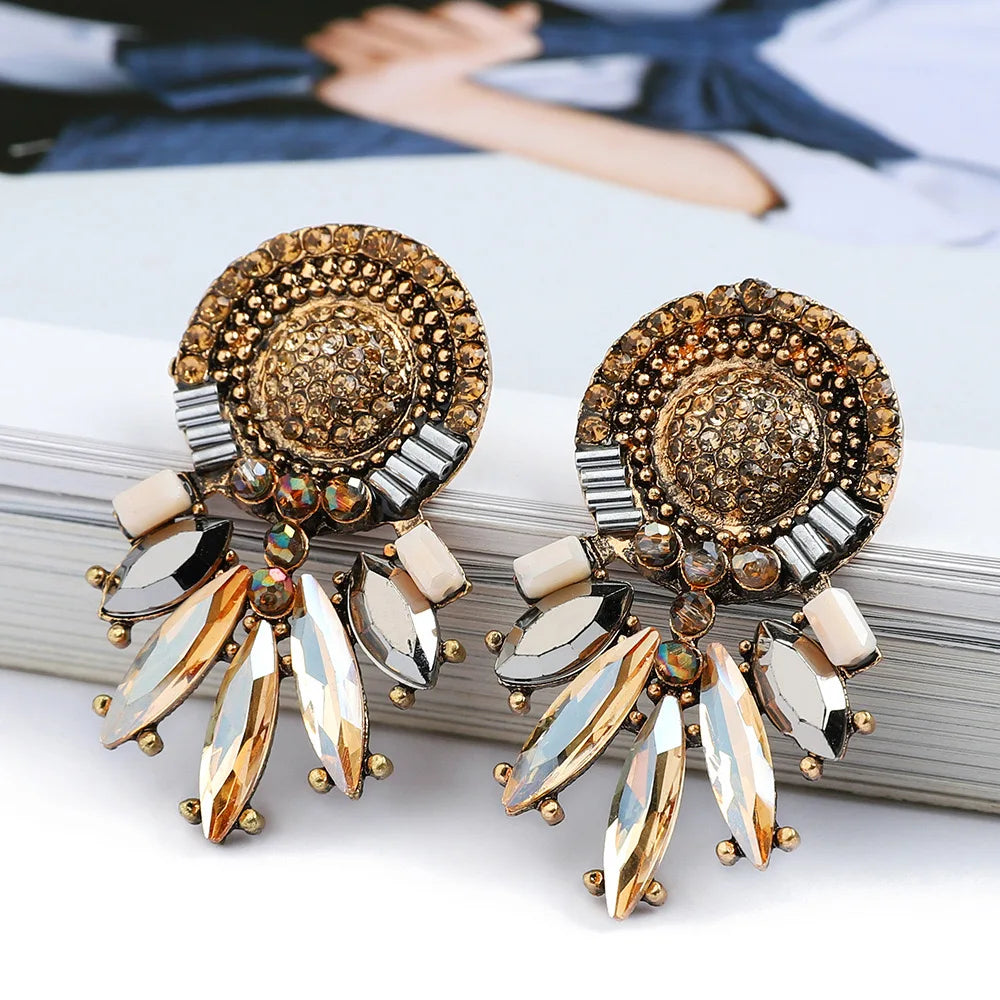 2025 Good Selling Brand Colorful Crystal Stud Earrings Vintage Geometric Rhinestone Earrings Women Party Ear Jewelry