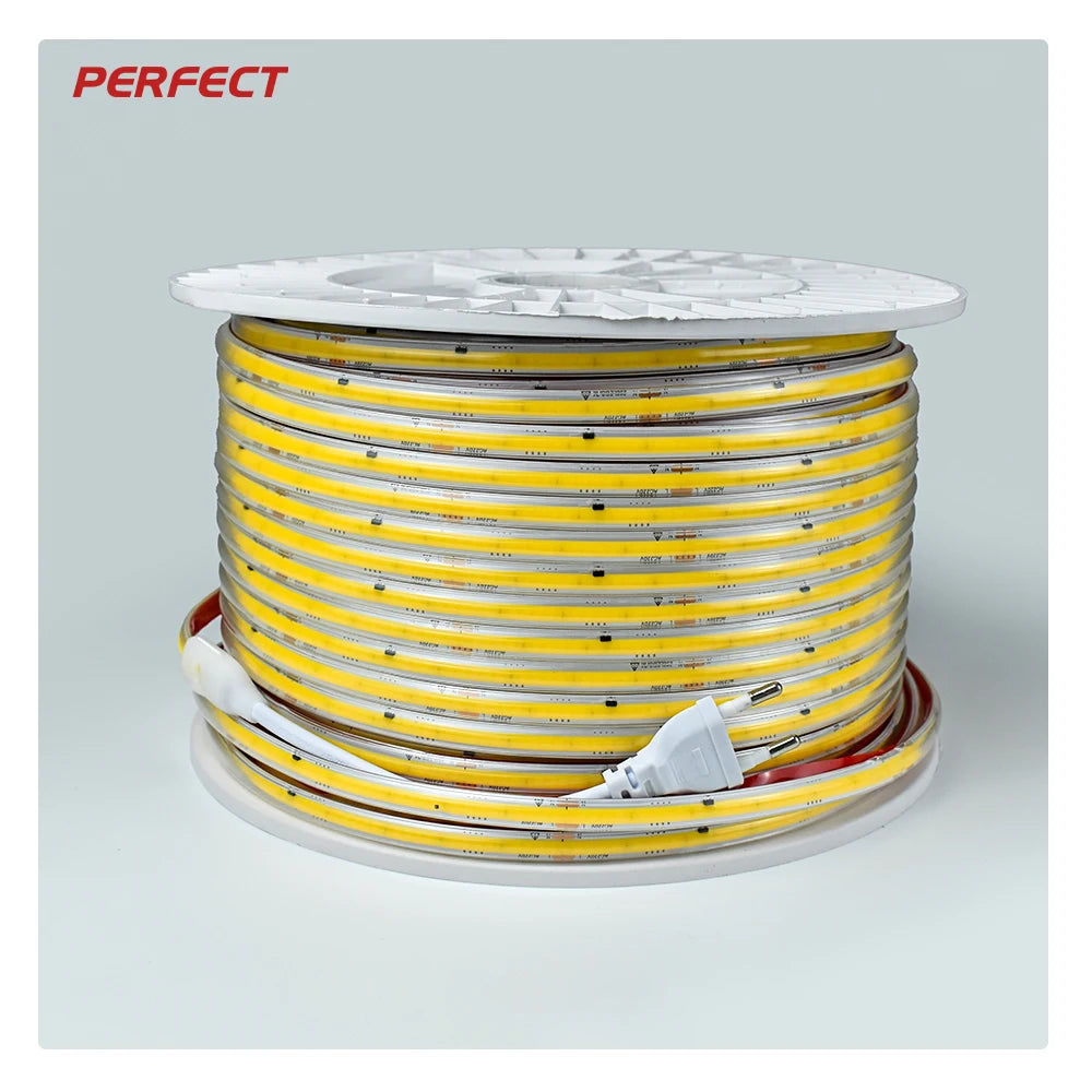 High Voltage COB 110V 220V Indoor Outdoor Waterproof 296LED/M  IP65 LED Cob Strip Lights for Shopping Mall Home Decorations