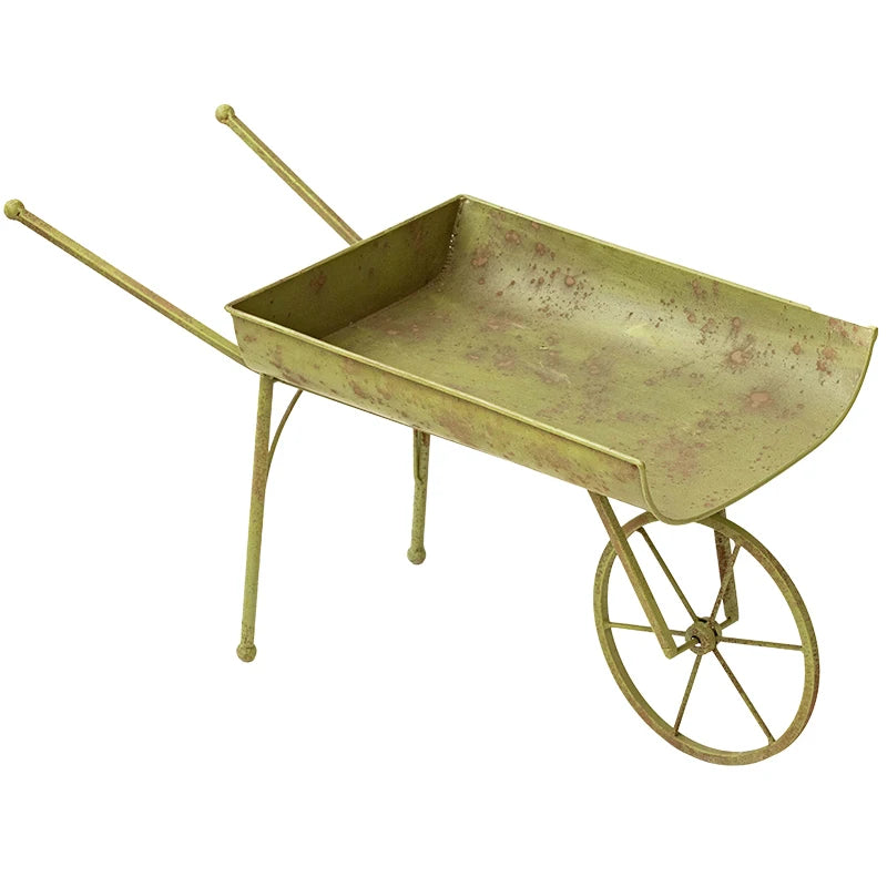 Vintage Small Iron Art Cart Modern Design Outdoor Balcony Flower Stand Metal Succulent Plants Garden Decorative Flower Pot