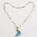 Women Customize Jewelry Metal Gold Paperclip Chain Druzy Necklace Crescent Moon Pendant Choker Necklace
