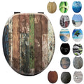 High Quality Modern Wooden MDF Printed Closed Front Toilet Seat Buffer Cover Plate Slow-Close Quick Release Zinc Alloy Bathroom