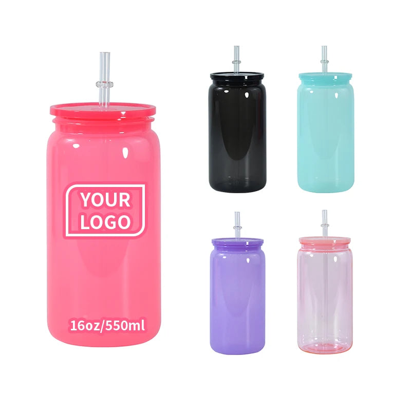 16oz Acrylic Plastic Cups with Colorful Lids Minimalist Design Mason Jar Beer Can Mugs Five Colors Customizing Logo Back School