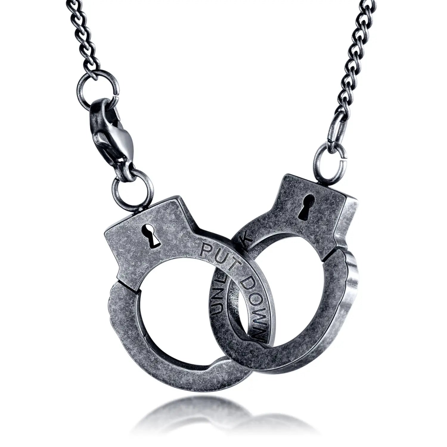 Work Lock Stainless Steel Pendant for Women for Men Motorcycle Jewelry Handcuff Statement Necklace