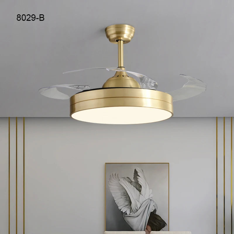Zhongshan New Light Luxury Fan Chandelier Gold Crystal Ceiling Fan Lamp European Style Simple Living Room Restaurant  Lamps