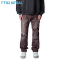 Custom Hombre Baggy Vintage Wash Homme Baggy Oversized Denim Pants Distressed Hole Thrashed Double Knee Carpenter Pants