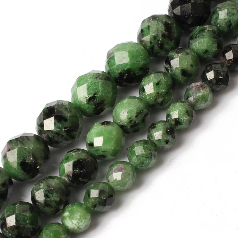 High Quality 6/8/10MM Green Round Loose Beads Faceted Epidote Rubys Zoisite for Jewelry Making MegaBDM