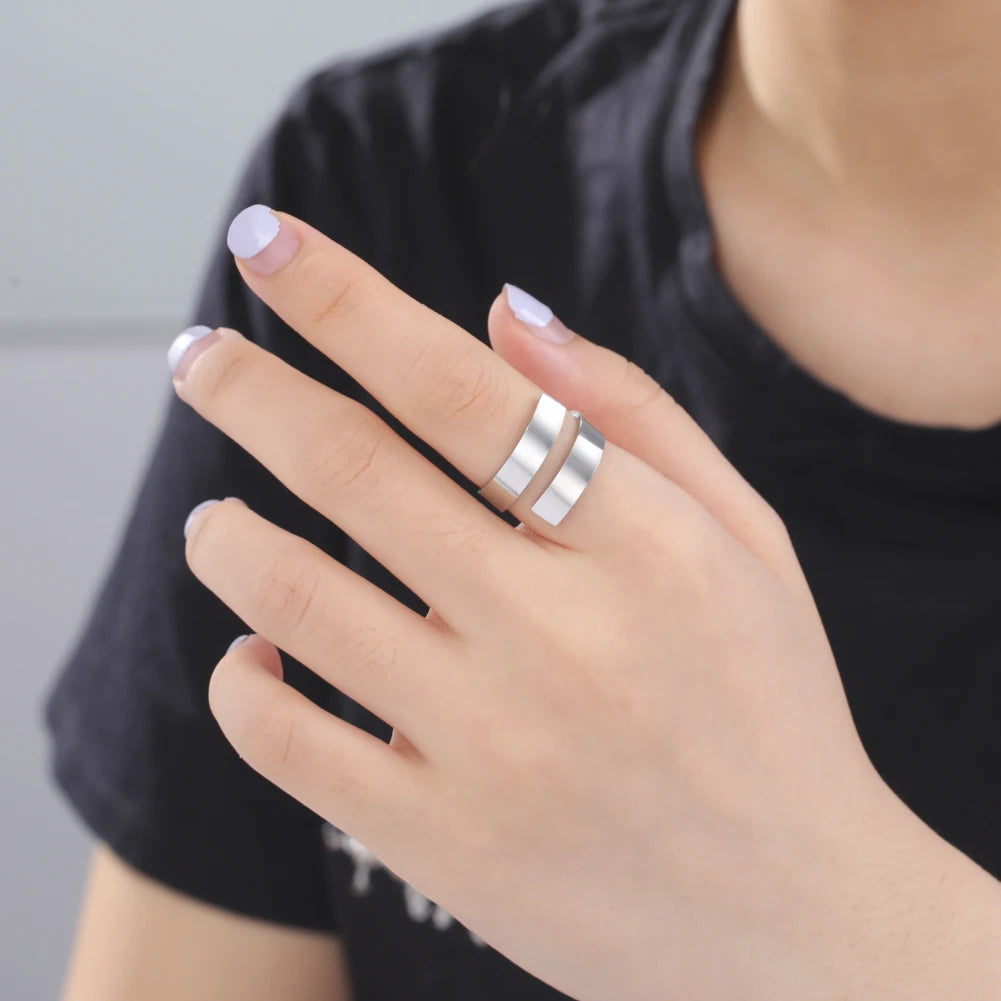 Minimalist Style Open Rings for Women Stainless Steel Silver Color Adjustable Finger Ring