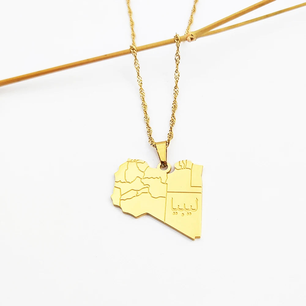 Stainless Steel 18K Gold Plated Enamel Africa South Africa Algeria Egypt Zimbabwe Cameroon Libya Kenya Flag Map Pendant Necklace