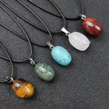Gold Plated Natural Crystal Semi-Precious Stone Small Oval Pendant for Children's DIY Necklace Jewelry Making Accessories