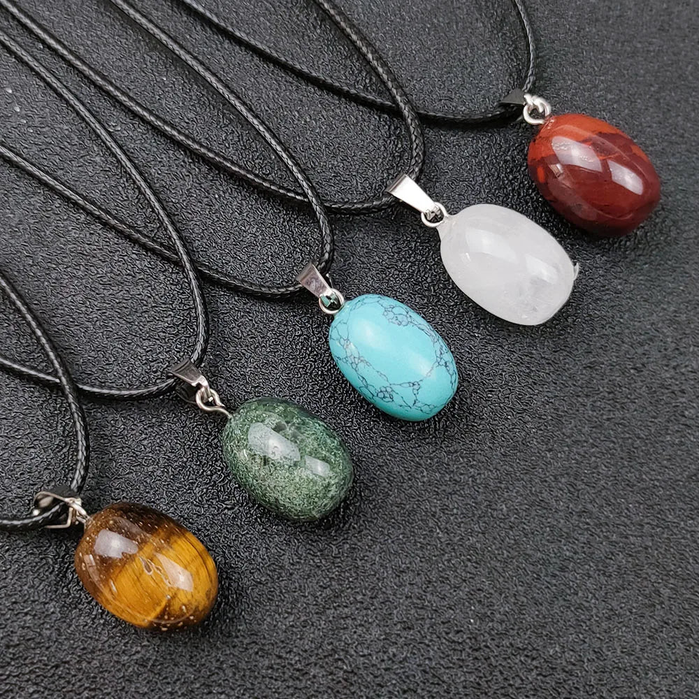 Gold Plated Natural Crystal Semi-Precious Stone Small Oval Pendant for Children's DIY Necklace Jewelry Making Accessories
