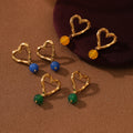 Luxury Hammered Heart Shape 18k Gold Plated Bead Drop Earrings Stainless Steel Colorful Natural Stone Agate Beads Earrings